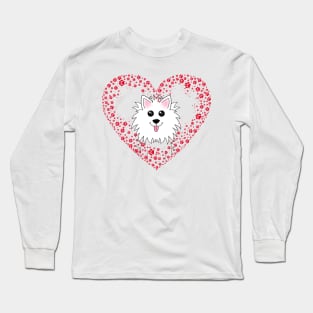 Red Paw Print heart with Dog Long Sleeve T-Shirt